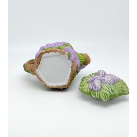 Mini Floral Teapot Purple Green Garden Ceramic With Lid Vintage - Picture 4 of 8